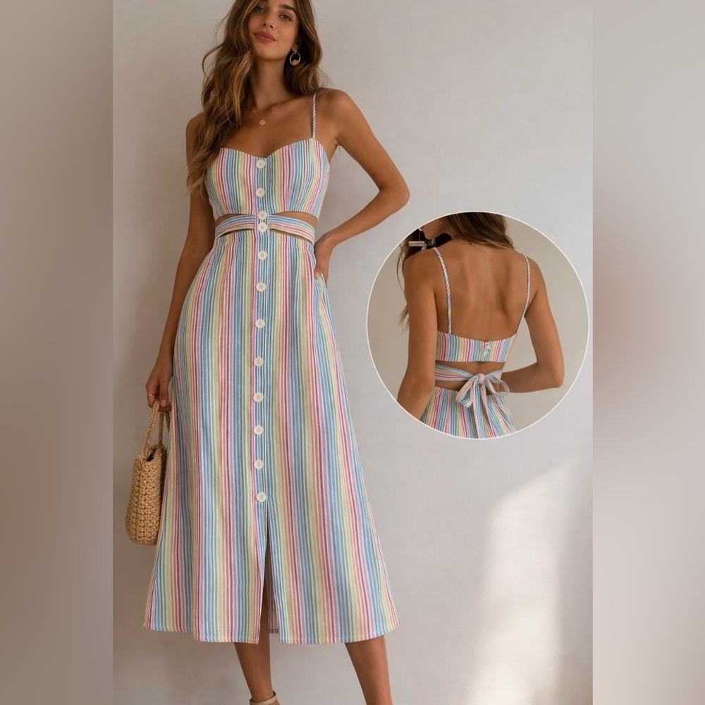 J. Crew Pastel Striped Backless Dress